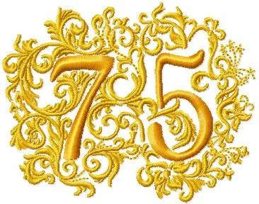 Открытка Открытки на 75 лет - Золотая открытка с цифрой 75 в орнаменте | Красивая открытка #94