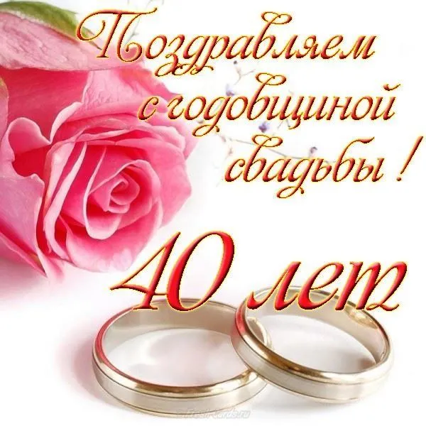 Открытка Открытки на Рубиновую свадьбу 40 лет - Обручальные кольца на фоне роз. Открытка с днем свадьбы | Красивая открытка #32