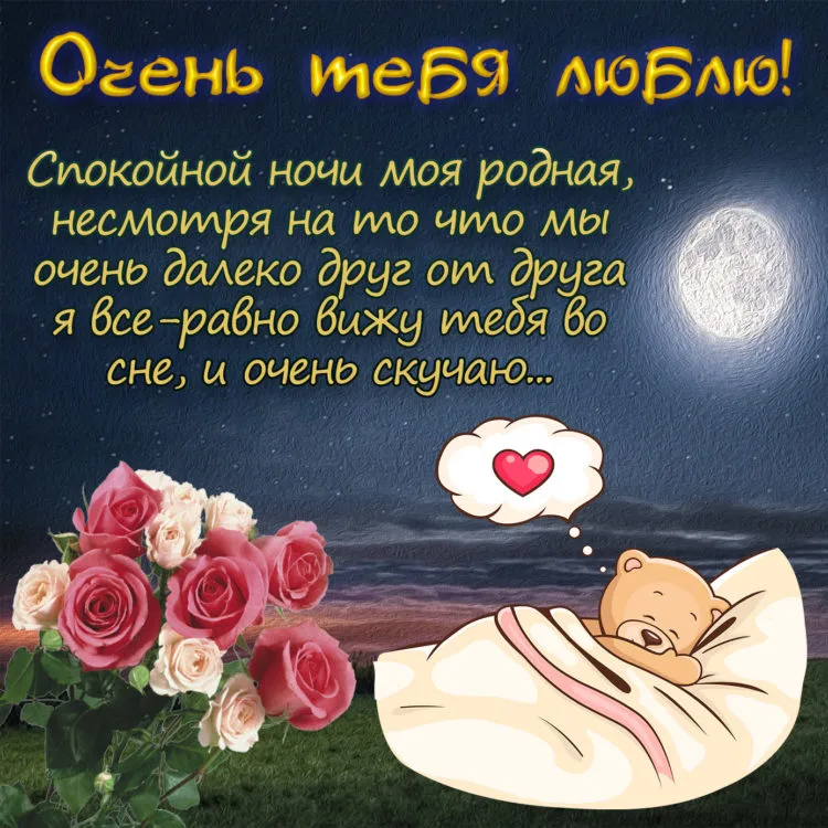 Открытка Спокойной ночи - Открытка: Спящий котенок и розы | Красивая открытка #48