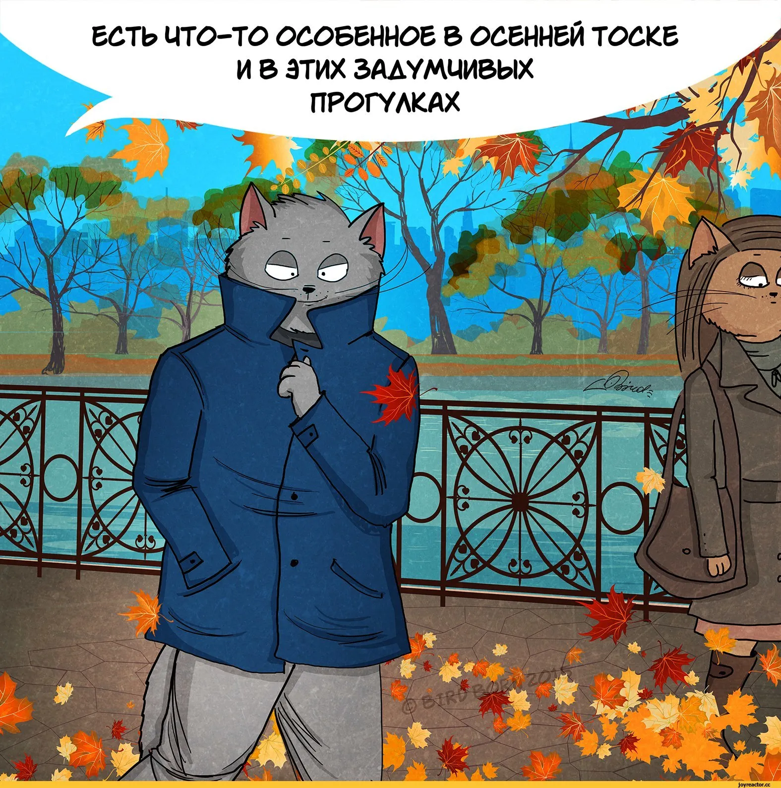 Открытка времена года - Две кошки на фоне осеннего парка. Открытка. | Красивая открытка #38