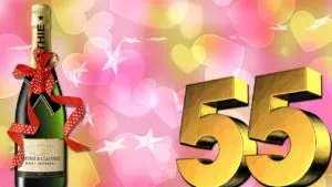Открытка Открытки на 55 лет - Открытка с шампанским и бантом | Красивая открытка #84