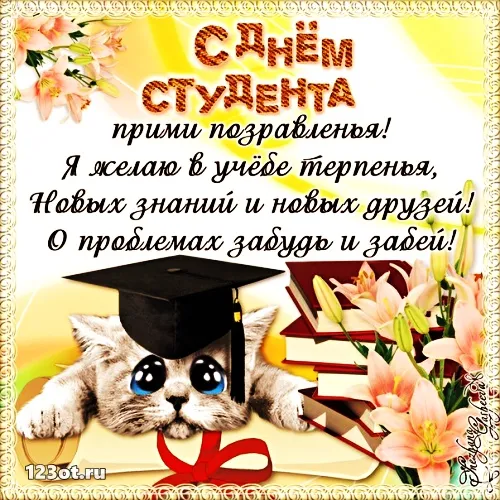 Открытка Открытки с днем студента - Поздравления с выпускным: котенок в шапочке | Красивая открытка #4