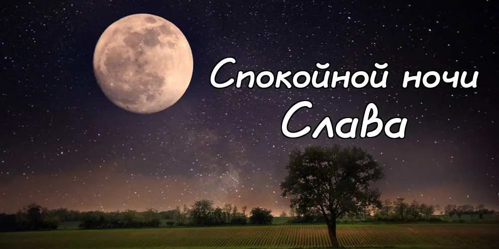 Открытка открытки с именем Вячеслав - Ночное небо над полем: открытка с луной и звездами | Красивая открытка #252