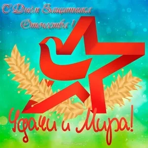 Открытка 23 февраля День защитника отечества - Праздничная открытка: колосья пшеницы и красная лента | Красивая открытка #88