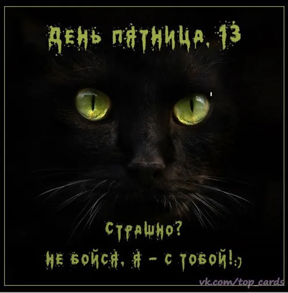 Открытка Открытки на пятницу 13 - Страшная кошка: открытка с зелеными глазами | Красивая открытка #44