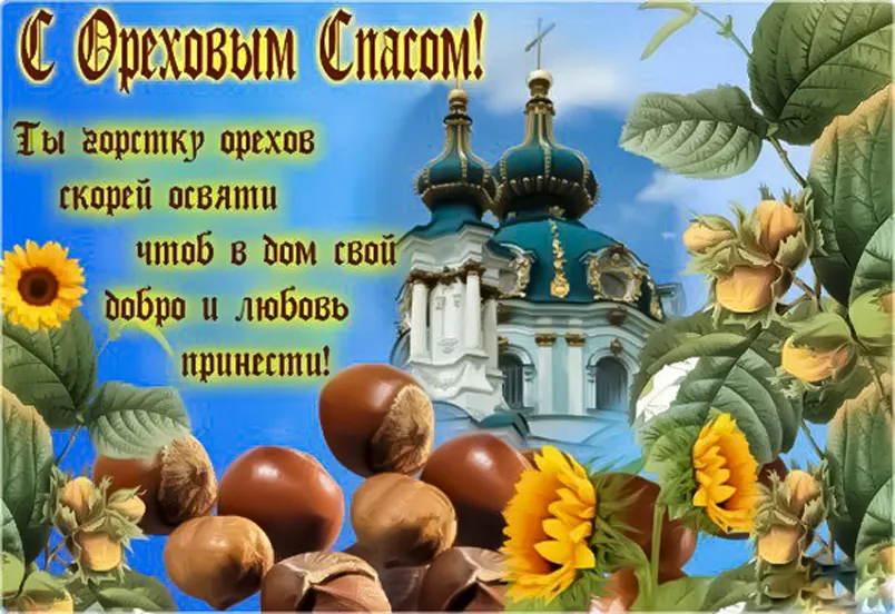 Открытка Ореховый спас - Осенние орехи и подсолнухи: праздничная открытка | Красивая открытка #164
