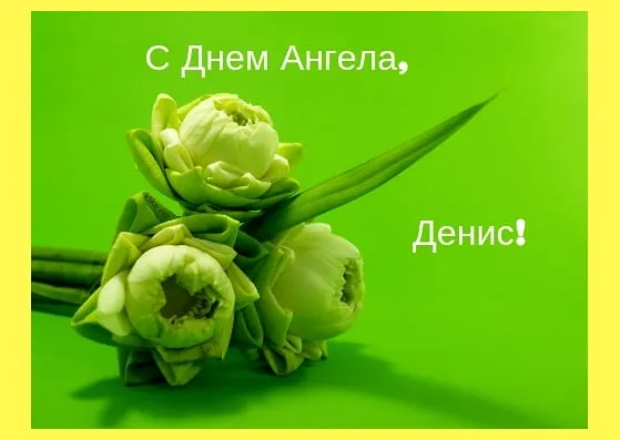 Открытка открытки с именем Денис - Нежные бутоны тюльпанов на зеленом фоне | Красивая открытка #267