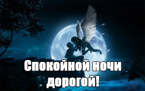Открытка Доброй ночи - Открытка: Влюбленные на фоне луны | Красивая открытка #59