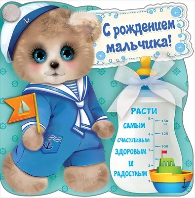Открытка С Днем рождения сына - Открытка с морским котиком в костюме моряка | Красивая открытка #16