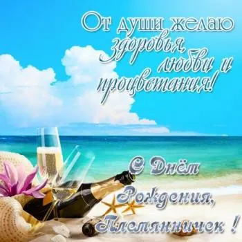 Открытка Племяннику - Открытка с шампанским на пляже | Красивая открытка #1