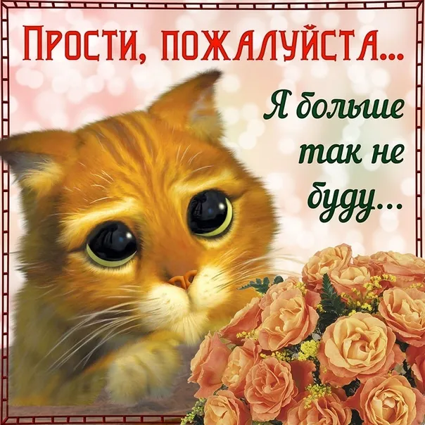 Открытка Прости - Открытка с рыжим котенком и цветами | Красивая открытка #5
