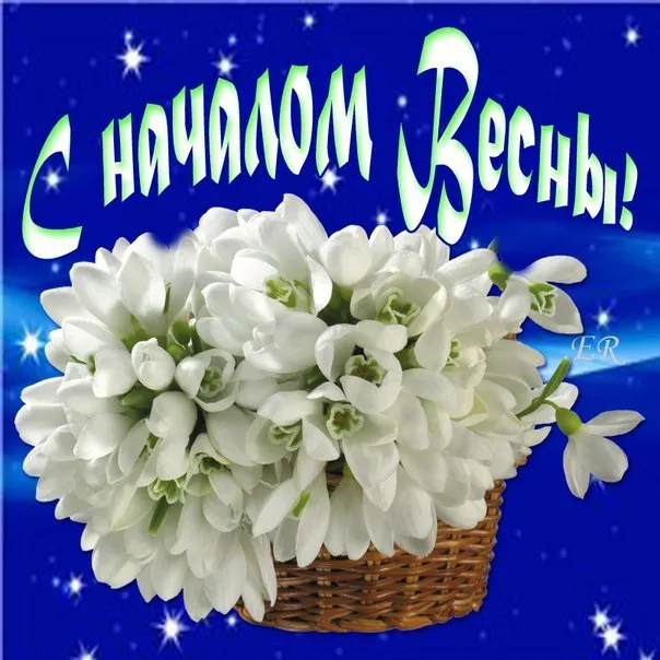 Открытка Первый день весны - Подснежники в плетеных корзинах  весенняя открытка | Красивая открытка #190