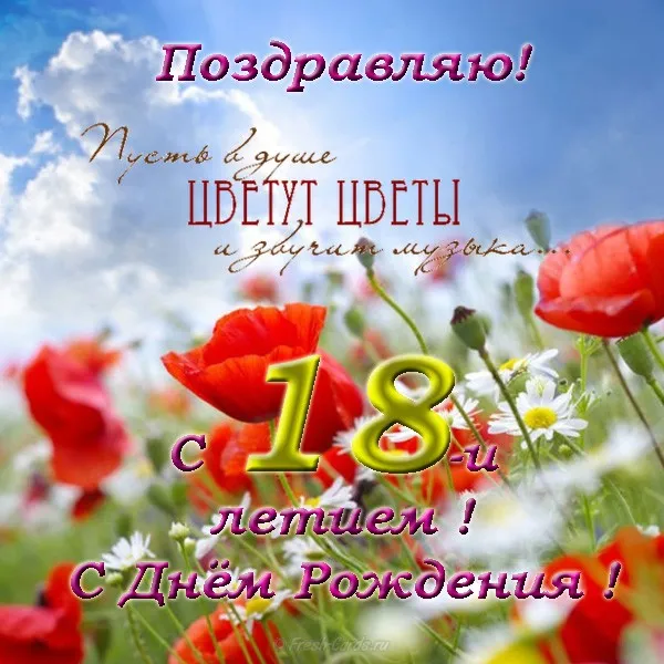 Открытка Открытки на 18 лет - Открытка с цветами: маки, ромашки, поздравление с днем рождения | Красивая открытка #38