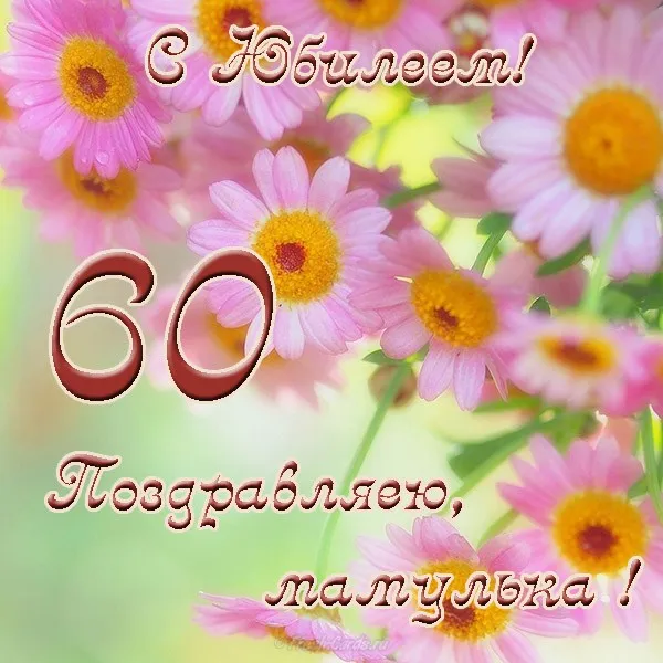 Открытка Открытки на 60 лет - Поздравление с юбилеем: яркие цветы и цифра 60 | Красивая открытка #91