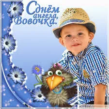 Открытка открытки с именем Владимир - Открытка с мальчиком и птичкой в голубой рамке | Красивая открытка #155