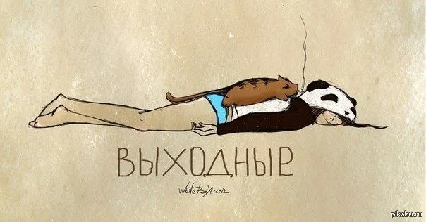 Открытка Выходные - Открытка с девушкой и котом  прикольные поздравления | Красивая открытка #90