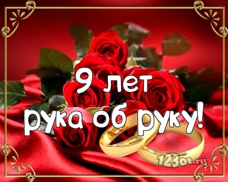 Открытка Открытки на Фаянсовую/Ромашковую свадьбу 9 лет - Обручальные кольца на красном фоне | Красивая открытка #73