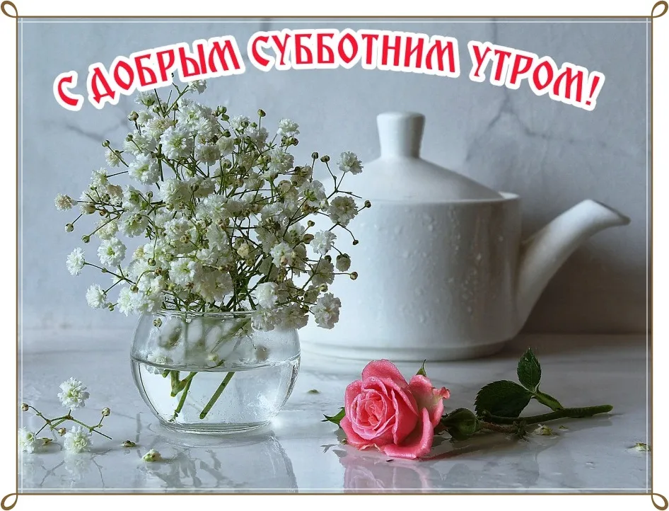 Открытка Доброе утро суббота - Ромашка в вазе и чайник: нежная открытка | Красивая открытка #36