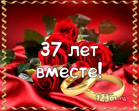 Открытка Открытки на Алюминиевую свадьбу 37 лет - Открытка с розами и кольцами, 37 лет вместе | Красивая открытка #1