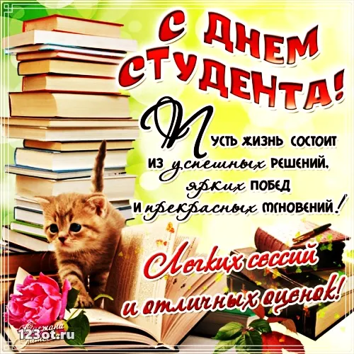 Открытка Открытки с днем студента - Поздравление с Днем студента: открытка с котенком | Красивая открытка #34