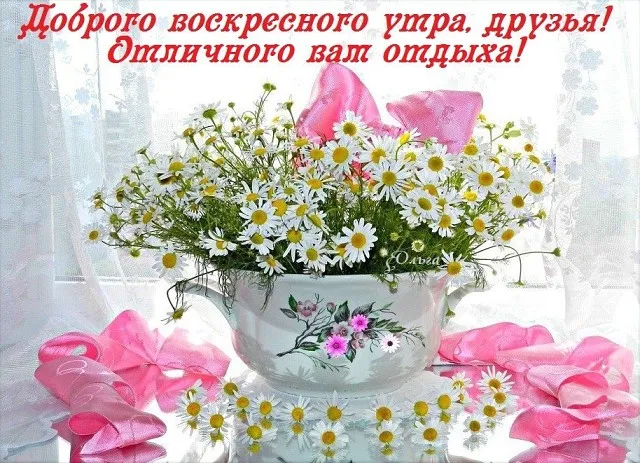 Открытка Доброе утро воскресенье - Полевые цветы в вазе: нежная открытка с ромашками | Красивая открытка #25