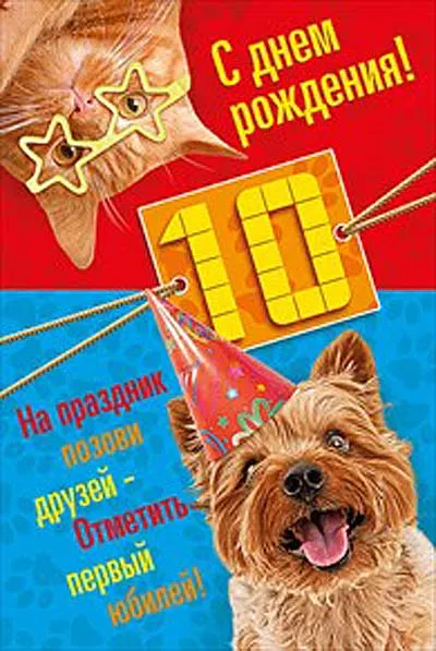 Открытка Открытки на 10 лет - Открытка с собакой: день рождения, забавное поздравление | Красивая открытка #68