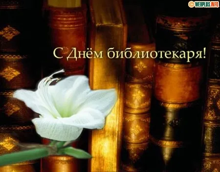 Открытка Открытки с днем библиотекаря - Открытка с лилией на фоне книг  С Днём библиотекаря! | Красивая открытка #16