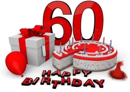 Открытка Открытки на 60 лет - Открытка с тортом, шаром и подарком | Красивая открытка #148