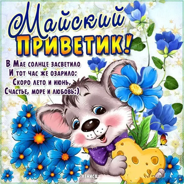 Открытка Майский - Открытка с милым котенком и цветами | Красивая открытка #8