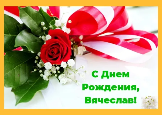 Открытка открытки с именем Вячеслав - С Днем Рождения: Красная роза и белые цветы | Красивая открытка #146