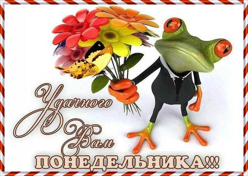 Открытка Дни недели - Лягушка с цветами: забавная открытка с поздравлением | Красивая открытка #19