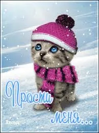 Открытка Прости - Милый котенок в шапке на фоне снега | Красивая открытка #29