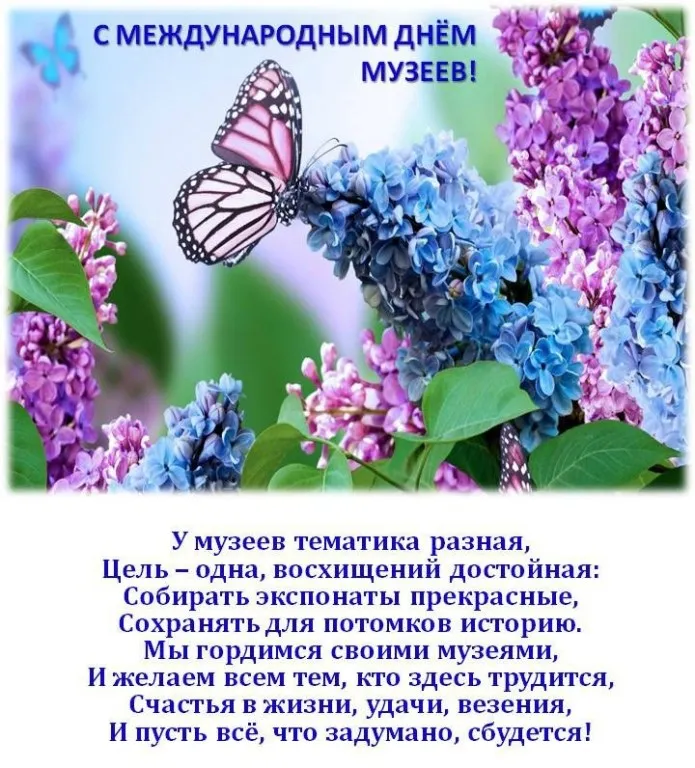 Открытка День музеев - Открытка с цветами и бабочкой | Красивая открытка #14