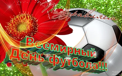 Открытка Открытки на Всемирный день футбола - Открытка: футбольный мяч, цветы, надпись | Красивая открытка #33