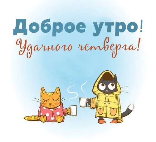 Открытка Открытки на четверг - Открытка с котами, утренний кофе | Красивая открытка #199
