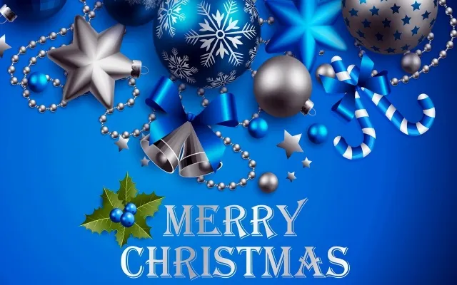 Открытка Merry Christmas - Мерри Крисмас: Новогодняя открытка с шарами и звездами | Красивая открытка #9