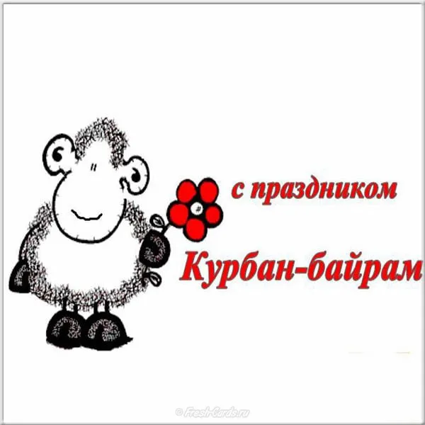 Открытка Курбан Байрам - Открытка Курбан-байрам: Милый овечка с цветком | Красивая открытка #12