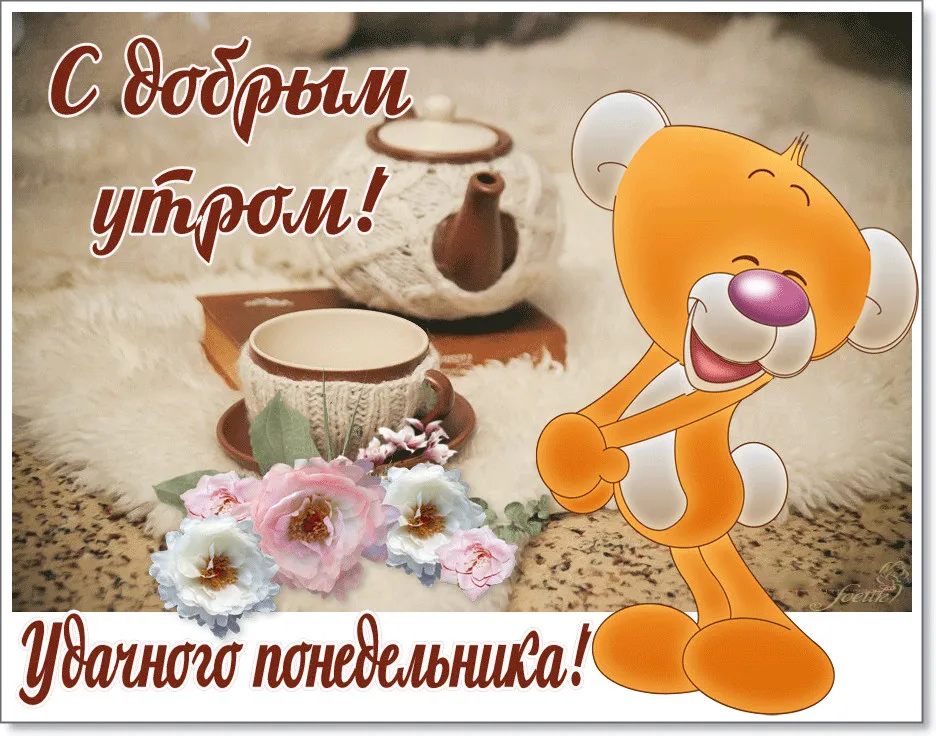 Открытка Доброе утро понедельник - Милый котенок и цветы. Открытка с днем рождения! | Красивая открытка #20