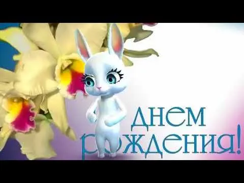 Открытка с днем рождения - Открытка с зайкой и орхидеями. С днем рождения! | Красивая открытка #60