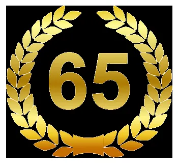 Открытка Открытки на 65 лет - Золотая открытка с лаврами и цифрой 65 | Красивая открытка #128