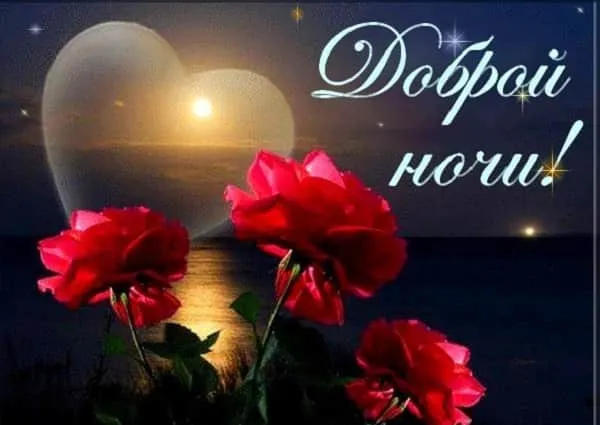 Открытка Доброй ночи - Красные розы на фоне луны: открытка с любовью | Красивая открытка #95