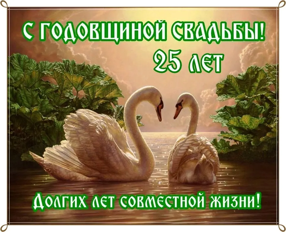 Открытка Открытки на Серебряную свадьбу 25 лет - Открытка с лебедями: 25 лет совместной жизни | Красивая открытка #26