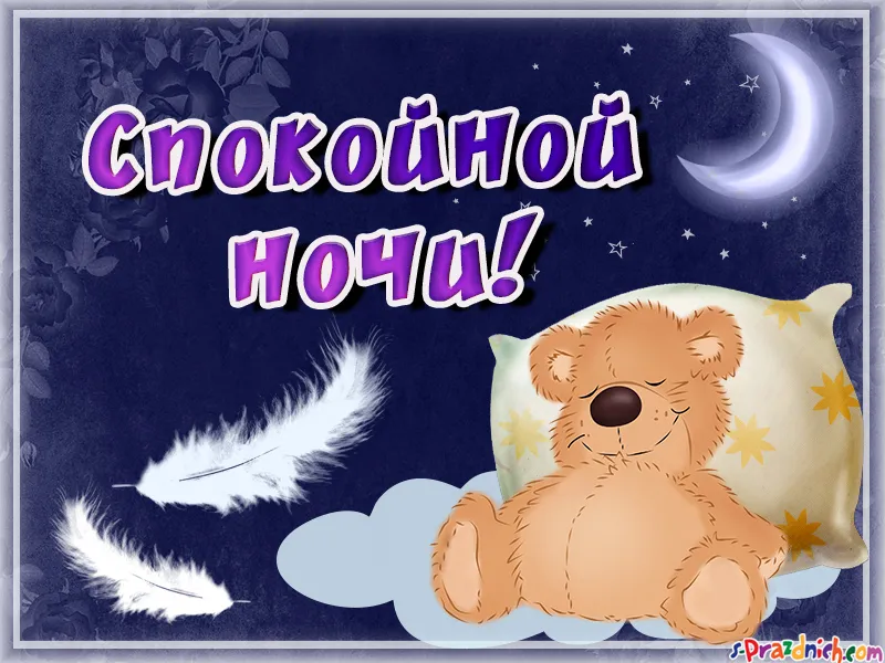 Открытка Доброй ночи - Открытка с мишкой и пером: С доброй ночкой! | Красивая открытка #49
