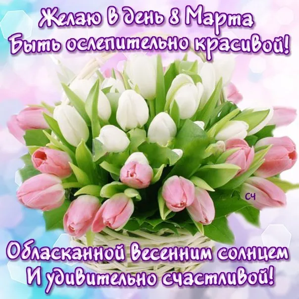 Открытка 8 марта - Розовые тюльпаны: Открытка ко дню 8 марта | Красивая открытка #205