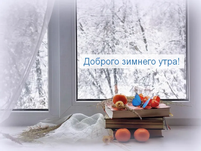 Открытка Открытки доброе зимнее утро - Зимнее утро: уютная открытка с книгами и ягодами | Красивая открытка #35