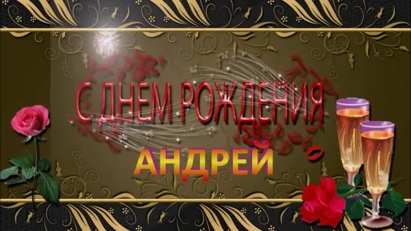 Открытка открытки с именем Андрей - С Днём Рождения, Андрей! Открытка с шампанским и розами | Красивая открытка #191