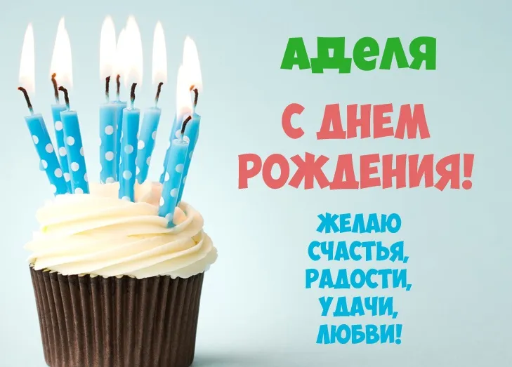 Открытка Открытки с именем Адель - Открытка с днем рождения: кекс и свечи | Красивая открытка #2