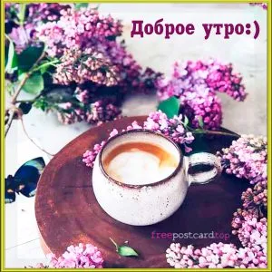 Открытка С сиренью - Открытка с сиреной и кофе: нежная весна | Красивая открытка #82