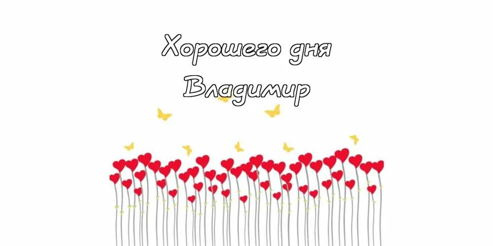 Открытка открытки с именем Владимир - Открытка с красными сердечками и бабочками | Красивая открытка #119