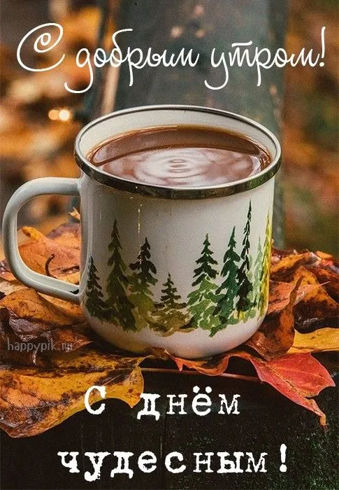 Открытка С добрым утром - Открытка с кружкой чая на природе | Красивая открытка #19